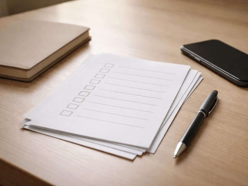 Desk scene with printed documents and a pen, symbolizing checklist-style source verification for estimates.