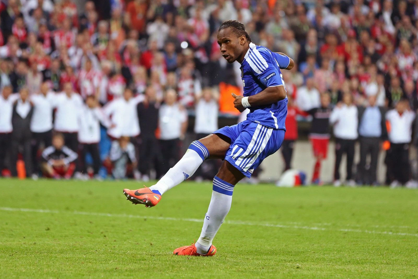 Didier Drogba in a Chelsea kit during a match