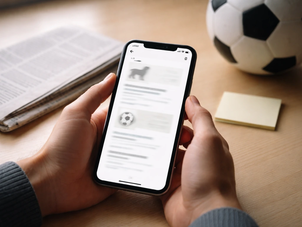 Phone on a desk shows blurred search results with dog vs soccer icons to suggest name confusion.